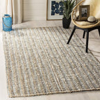 SAFAVIEH Area Rug 4x6 - Natural Fiber Collection - Grey & Natural Brown, Handmade Jute, Farmhouse Style, Chunky Textured Thick Pile (NF447K)