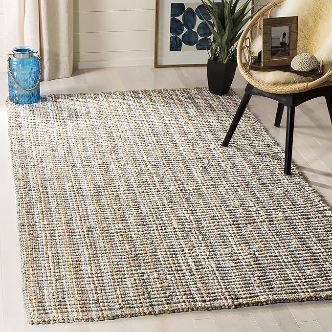 SAFAVIEH Area Rug 5x8 - Natural Fiber Collection - Grey & Natural Brown, Handmade Jute, Farmhouse Style, Chunky Textured Thick Pile (NF447K)