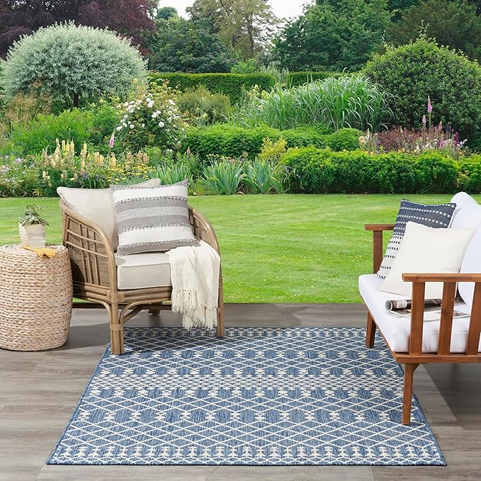 Nourison Home Positano Navy Blue 7' x 10' Area Rug - Easy Clean, Non Shedding, Bed Room, Living Room, Dining Room, Kitchen (7' x 10')