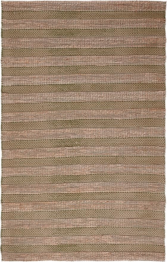 SAFAVIEH Natural Fiber Collection Accent Rug - 4' x 6', Green & Natural, Handmade Boho Farmhouse Rustic Jute & Cotton Jute, Ideal for High Traffic Areas in Entryway, Living Room, Bedroom (NFB654Y)