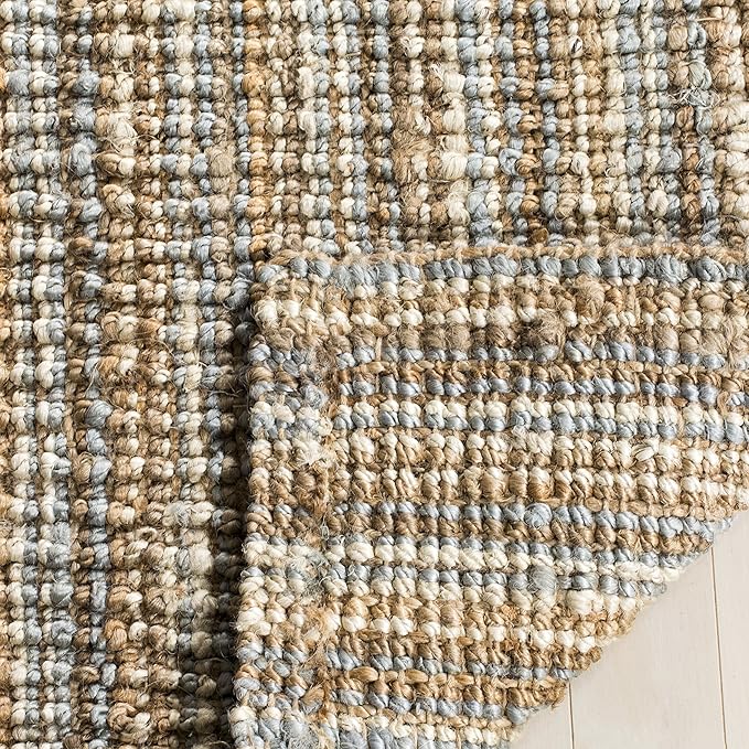 SAFAVIEH Area Rug 6' Square - Natural Fiber Collection - Grey & Natural Brown, Handmade Jute, Farmhouse Style, Chunky Textured Thick Pile (NF447K)