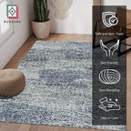 RUGSURE Washable Area Rug - 1/6 Thick - Stain & Water Resistant Non-Slip - Resistant Rug for Living Room, Bedroom, Nursery, Pet & Child Friendly, Vintage Charm Area Rugs (Grey+LightTeal, 4' x 6')