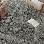 Black Runner Rug 2x5 Vintage Area Carpet Hallway Indoor Kitchen Washable Living Room Low Pile Traditional Distressed Retro Accent Throw Rug Non Slip for Laundry Bathroom Office Dining Room