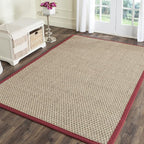 SAFAVIEH Area Rug 6x9 - Natural Fiber Collection - Natural & Red, Seagrass, Basketweave Pattern with Border (NF114D)