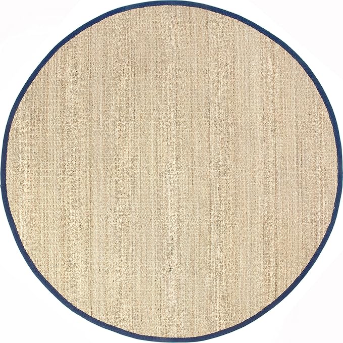Nuloom Elijah Navy/Natural, 4' Round, Basketweave, Seagrass, Soft and Textured, High Traffic, Stain Resistant, Easy Clean, Durable Area Rug for Bedroom, Living Room, Dining, Den, Foyer, Entryway