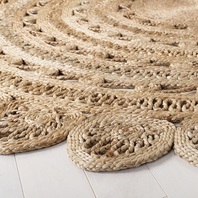 SAFAVIEH Natural Fiber Round Collection 9' Round Natural NF805B Handmade Boho Charm Braided Jute Area Rug