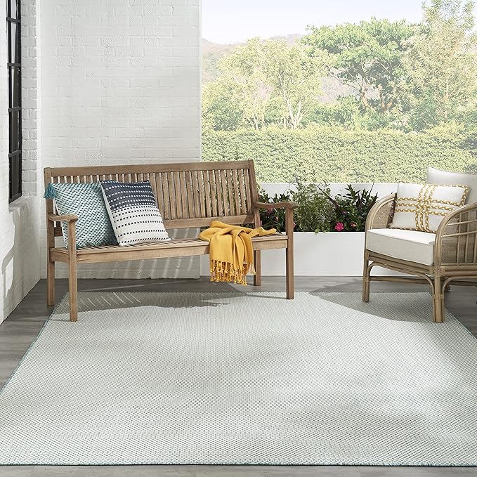 Nourison Home Courtyard Ivory Aqua 7' x 10' Area Rug - Easy Clean, Non Shedding, Bed Room, Living Room, Dining Room, Kitchen (7' x 10')