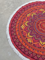 Round Beach Tapestry Turquoise Mandala Throw/Boho Hippie Beach Blanket Roundie/Indian Cotton Bohemian Large Round Table Cloth-Home Decor/Yoga Mat Meditation Picnic Rug (42", Orange)
