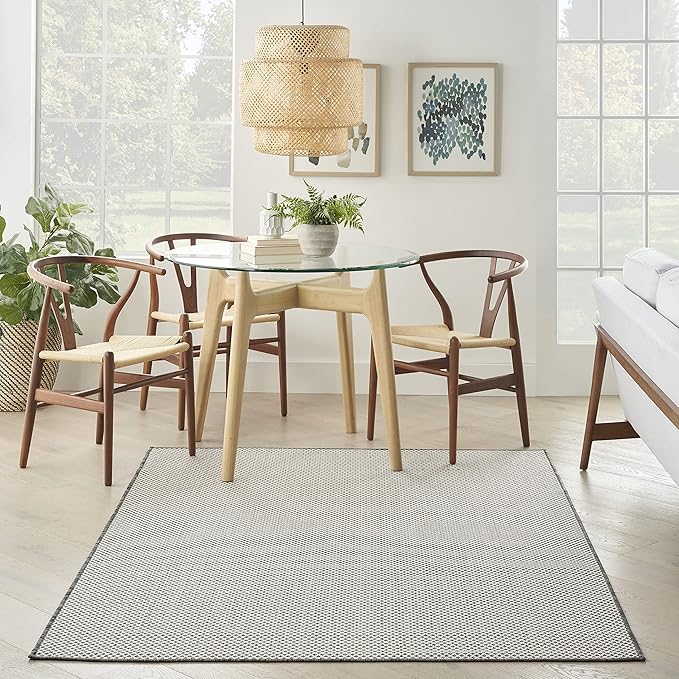 Nourison Home Courtyard Ivory Charcoal 4' x 6' Area Rug - Easy Clean, Non Shedding, Bed Room, Living Room, Dining Room, Kitchen (4' x 6')