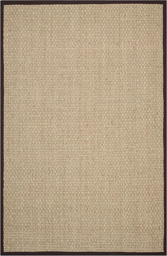 SAFAVIEH Area Rug 6x9 - Natural Fiber Collection - Natural & Dark Brown, Seagrass, Basketweave Pattern with Border (NF114K)