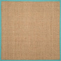 SAFAVIEH Area Rug 8' Square - Natural Fiber Collection - Natural & Teal, Seagrass, Basketweave Pattern with Border (NF114R)