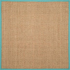 SAFAVIEH Area Rug 8' Square - Natural Fiber Collection - Natural & Teal, Seagrass, Basketweave Pattern with Border (NF114R)
