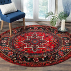 SAFAVIEH Vintage Hamadan Collection Area Rug - 4' Round, Red & Multi, Traditional Persian Design, Non-Shedding & Easy to Clean, Ideal for Living Room, Bedroom, Dining Space (VTH211A)