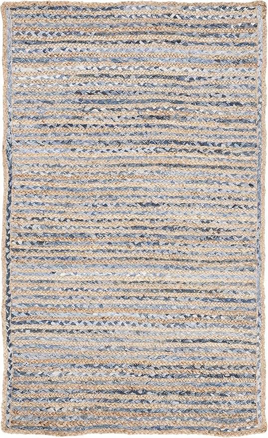 SAFAVIEH Cape Cod Collection Accent Rug - 4' x 6', Natural & Blue, Handmade Flat Weave Jute, Ideal for High Traffic Areas in Entryway, Living Room, Bedroom (CAP250A)
