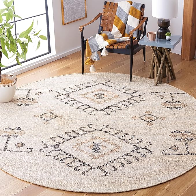 SAFAVIEH Kilim Collection 3' Round Ivory/Black KLM762A Handmade Flatweave Premium Jute Entryway Foyer Living Room Bedroom Kitchen Area Rug