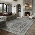Vintage Area Rug 6x9 Black Washable Living Room Large Carpet Non Slip Bedroom Indoor Office Low Pile Traditional Distressed Retro Accent Rug for Dining Room Kitchen