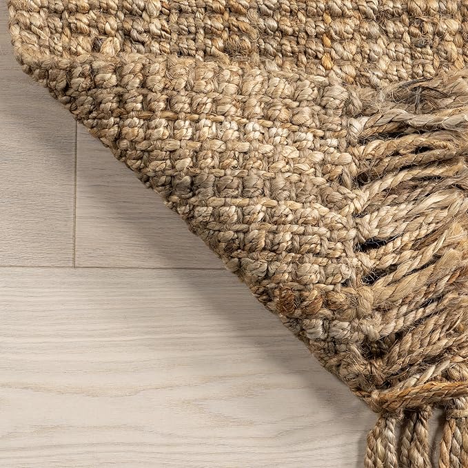 Nuloom Daniela Natural, 4' Square, Handmade, Jute, Tassel, Soft and Textured, High Traffic, Stain Resistant, Easy Clean, Durable Area Rug for Bedroom, Living Room, Dining Space, Foyer, Entryway