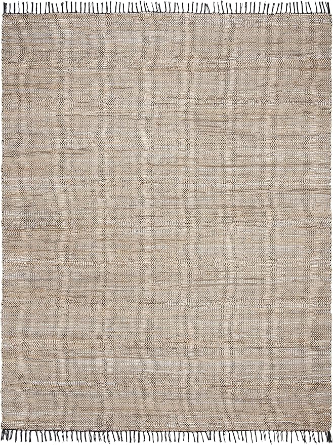 SAFAVIEH Area Rug 8x10 - Vintage Leather Collection - Large - Beige, Handmade Boho Fringe Leather & Jute, Ideal for Living Room, Bedroom, Dining Space (VTL203B)