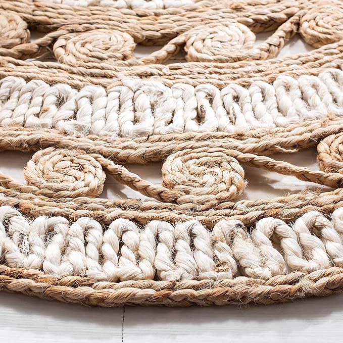 SAFAVIEH Natural Fiber Round Collection 8' Round Ivory NF169B Handmade Boho Charm Farmhouse Jute Area Rug