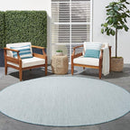 Nourison Home Courtyard Ivory Aqua 8' x Round Area Rug - Easy Clean, Non Shedding, Bed Room, Living Room, Dining Room, Kitchen (8' x Round)