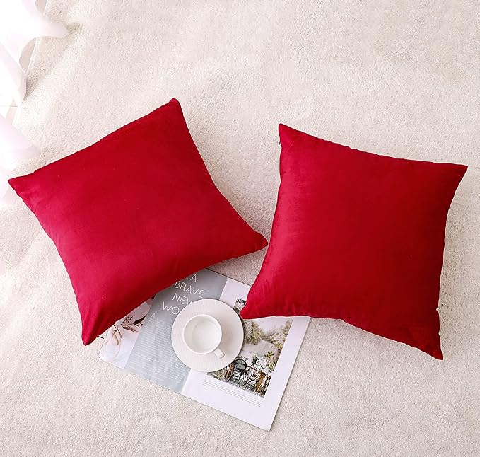 NiNi ALL Decorative Throw Pillow Covers Velvet 26x26 Inch Pack of 2 Red Cushion Covers Soft for Couch Sofa Bedroom Living Room Outdoor