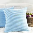 Home Brilliant Blue Throw Pillow Covers Set Supersoft Corduroy Decorative Pillow Covers Velvet Cushion Cover for Bed, 18x18 Inch, Baby Boy Blue