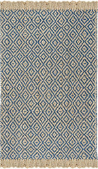 SAFAVIEH Natural Fiber Collection Area Rug - 5' x 8', Tropical Blue & Natural, Handmade Boho Diamond Tassel Jute, Ideal for High Traffic Areas in Living Room, Bedroom (NF266D)