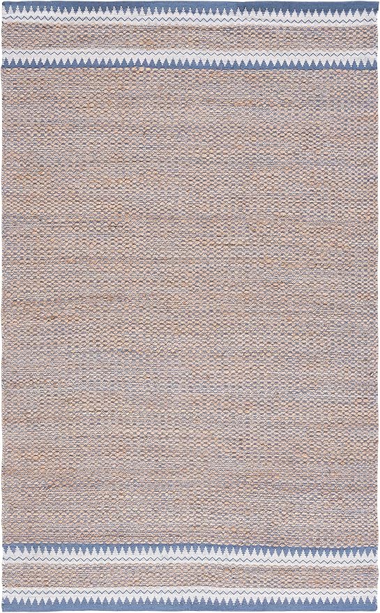 SAFAVIEH Natural Fiber Collection Area Rug - 5' x 8', Natural & Blue, Handmade Farmhouse Boho Coastal Rustic Jute, Ideal for High Traffic Areas in Living Room, Bedroom (NF874M)