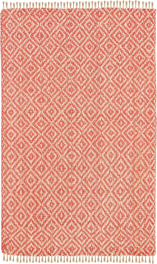 SAFAVIEH Area Rug 8x10 - Natural Fiber Collection - Large - Fuchsia & Natural, Handmade Jute, Boho Style, Diamond Pattern, Ideal for Living Room, Bedroom, Dining Space (NF266G)
