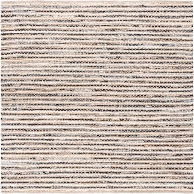 SAFAVIEH Cape Cod Collection Area Rug - 6' Square, Natural & Navy, Handmade, Braided Design, Ideal for The Living Room, Bedroom, Dining Room (CAP151N-6SQ)