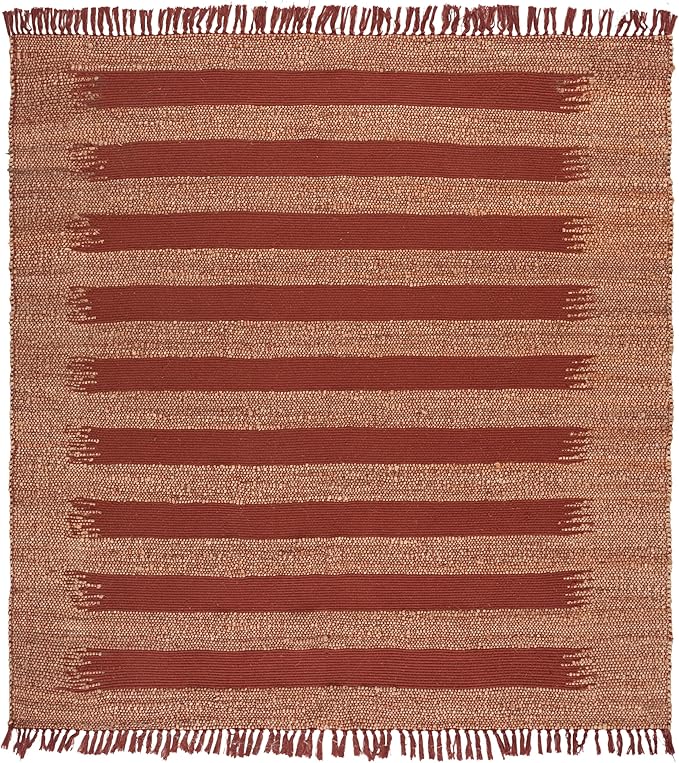 SAFAVIEH Natural Fiber Collection Area Rug - 7' Square, Natural & Rust, Handmade Jute & Cotton, Ideal for Living Room, Bedroom, Dining Space (NF124P)