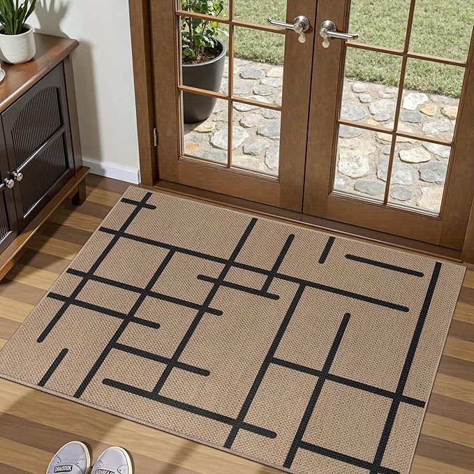 Tangsoo Easy Jute 2x3 Rug for Entryway,Small Washable Thin Outdoor Rug Modern Non-Slip Stripe Front Door Mat Small Throw Carpet for Kitchen Porch Doorway Bedroom Entry