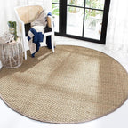 SAFAVIEH Area Rug 7' Round - Natural Fiber Collection - Natural & Grey, Seagrass, Basketweave Pattern with Border (NF114P)