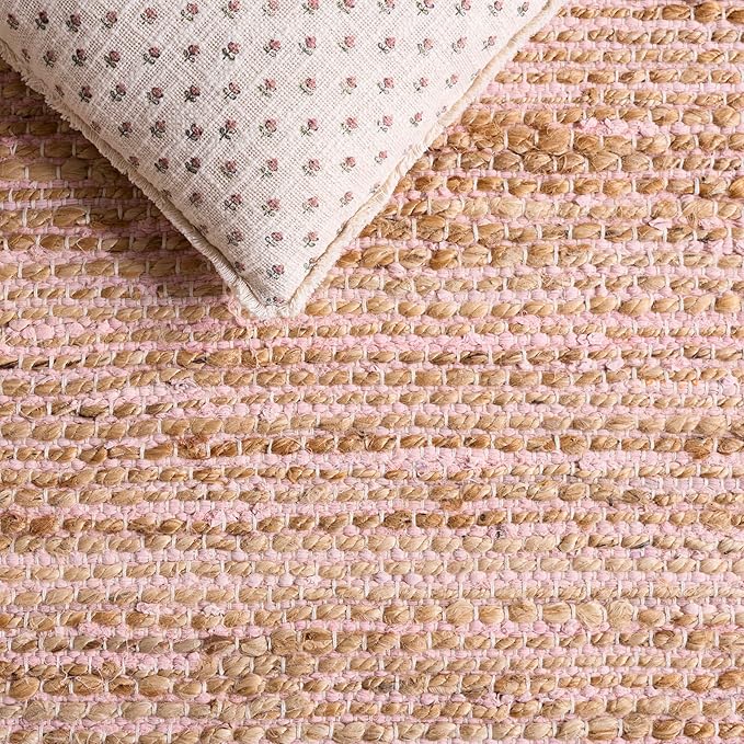 SAFAVIEH Area Rug 8x10 - Cape Cod Collection - Large - Pink & Natural, Handmade Jute & Cotton, Ideal for Living Room, Bedroom, Dining Space (CAP236U)