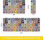 weesire Boho Kitchen Rugs Set 2 Pieces Memory Foam Colorful Ceramic Comfort Tile Floor Mat Anti Fatigue Non-Skid PVC Runner Rug Water & Oil Proof Carpet for Kitchen Laundry Sink,17.3x28+17.3x47 Inch