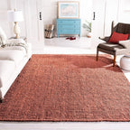 SAFAVIEH Area Rug 10' Square - Natural Fiber Collection - Large - Rust, Handmade Jute, Farmhouse Style, Chunky Textured Thick Pile (NF447C)