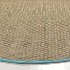 SAFAVIEH Area Rug 8' Round - Natural Fiber Collection - Natural & Teal, Seagrass, Basketweave Pattern with Border (NF114R)