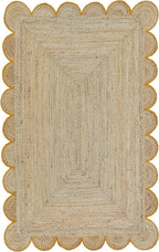 Scalloped Natural Jute Area Rug, Yellow Trim, 2'6"x18'