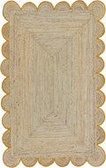 Scalloped Natural Jute Area Rug, Yellow Trim, 2'x10'
