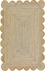 Scalloped Natural Jute Area Rug, Yellow Trim, 2'x6'