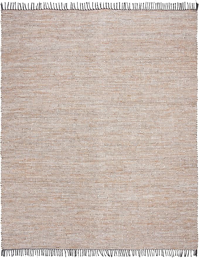SAFAVIEH Area Rug 8x10 - Vintage Leather Collection - Large - Silver, Handmade Boho Fringe Leather & Jute, Ideal for Living Room, Bedroom, Dining Space (VTL203G)