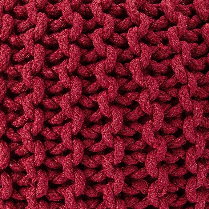 · REDEARTH · Round Pouf Ottoman - Hand Knitted Cable Boho Poof - Foot Stool Bean Bag - Home Décor Stuffed Footrest for Living Room - Nursery - Bedroom - 100% Cotton Poufs (19.5"x19.5"x14") - Red