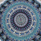Round Beach Tapestry Turquoise Mandala Throw/Boho Hippie Beach Blanket Roundie/Indian Cotton Bohemian Large Round Table Cloth-Home Decor/Yoga Mat Meditation Picnic Rug (42", Green and Black)