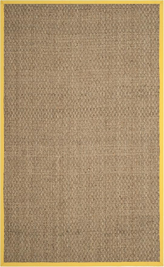 SAFAVIEH Area Rug 4x6 - Natural Fiber Collection - Natural & Gold, Seagrass, Basketweave Pattern with Border (NF114X)