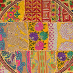 Rajasthani Handmade Colorful Decorative Floor Pillow Cover Meditation Patchwork Patchwork Cushion Seating Accent Boho Chic Indian Handmade Cover ONLY (Yellow, 32X32 Inches)