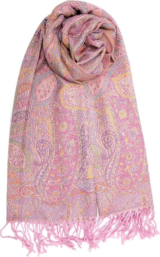 Achillea Reversible Paisley Pashmina Rave Scarf – Exotic Indian Shawls and Wraps for Evening Dresses, Festivals, All Seasons