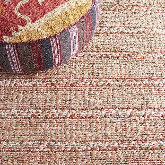 SAFAVIEH Natural Fiber Collection Area Rug - 7' Round, Rust & Natural, Flatweave Jute & Cotton, Ideal for The Entryway, Living Room, Foyer, Bedroom (NFB655P)