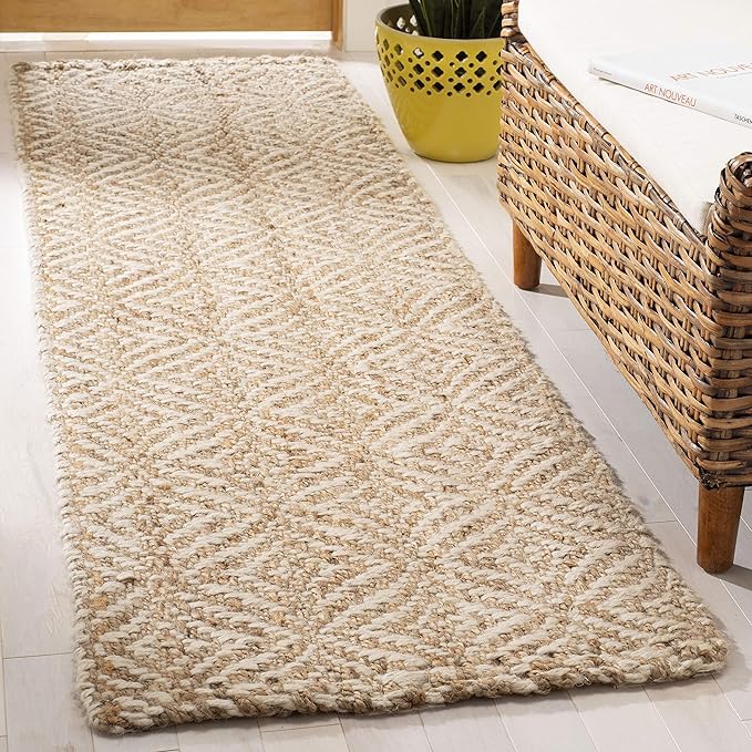 SAFAVIEH Natural Fiber Collection Runner Rug - 2'6" x 10', Natural & Ivory, Handmade Boho Farmhouse Woven Jute, Ideal for High Traffic Areas in Living Room, Bedroom (NF185A)