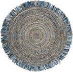 SAFAVIEH Cape Cod Collection Area Rug - 7' Round, Ivory & Denim, Handmade Boho Fringe Jute & Cotton, Ideal for High Traffic Areas in Living Room, Bedroom (CAP206D)
