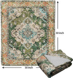 Vintage Rug Blanket Soft Flannel Lightweight Green Orange Retro Carpet Aesthetic Throw Blanket Cozy Warm Blankets All Seasons Living Room Decor for Kids Adults Use On Couch Bed Office 50x60 inch
